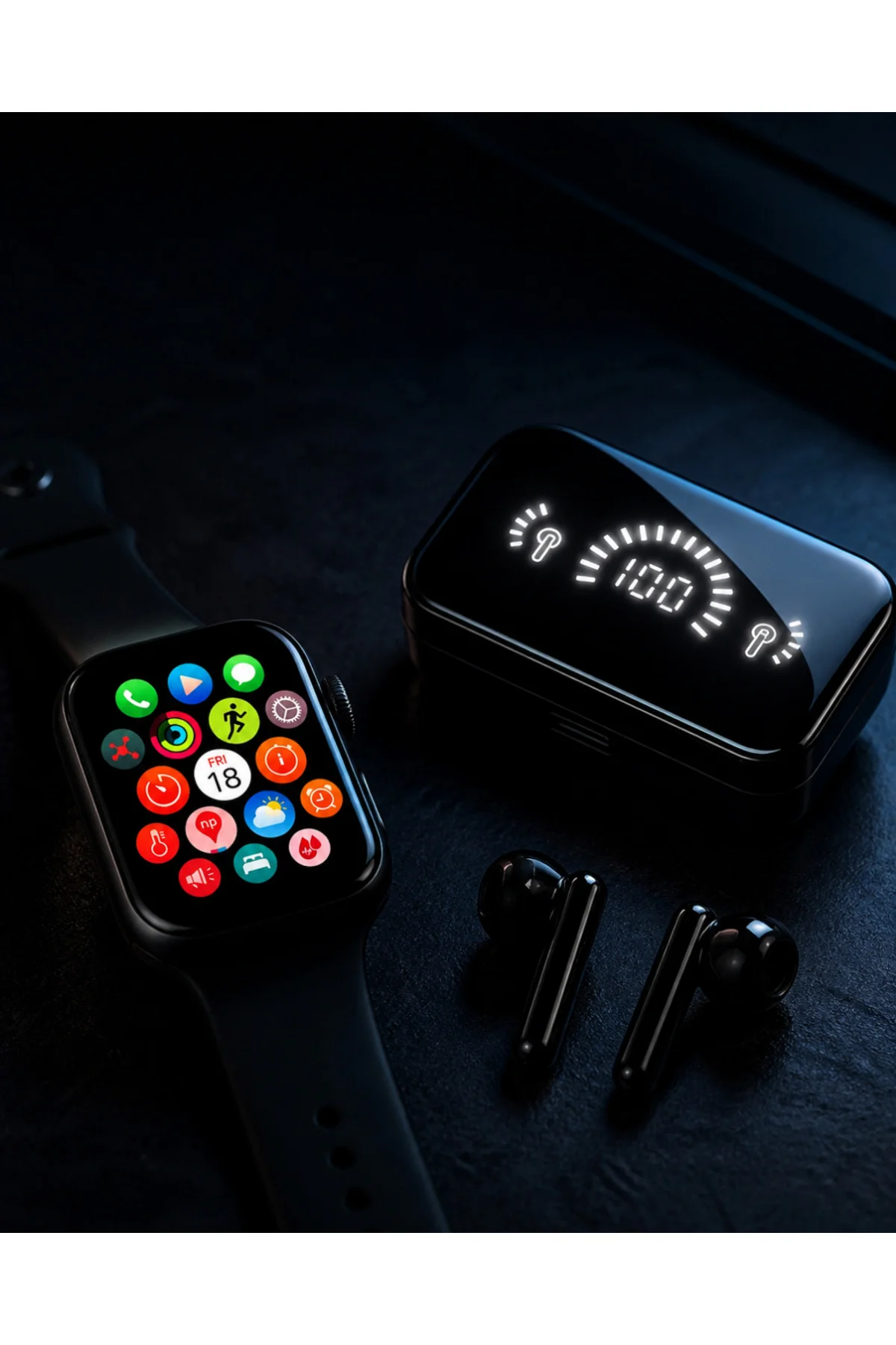 Şık Tasarımlı Akıllı Saat ve Bluetooth Kulaklık Seti Suya Dayanıklı ve Çok Fonksiyonlu