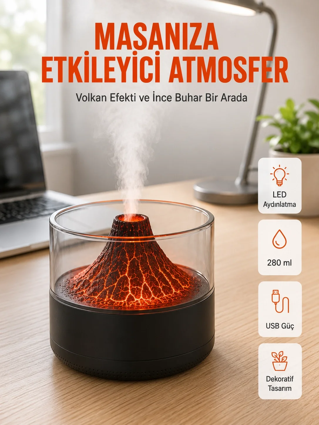Şık Tasarımlı Aromaterapi ve Nemlendirici Cihaz