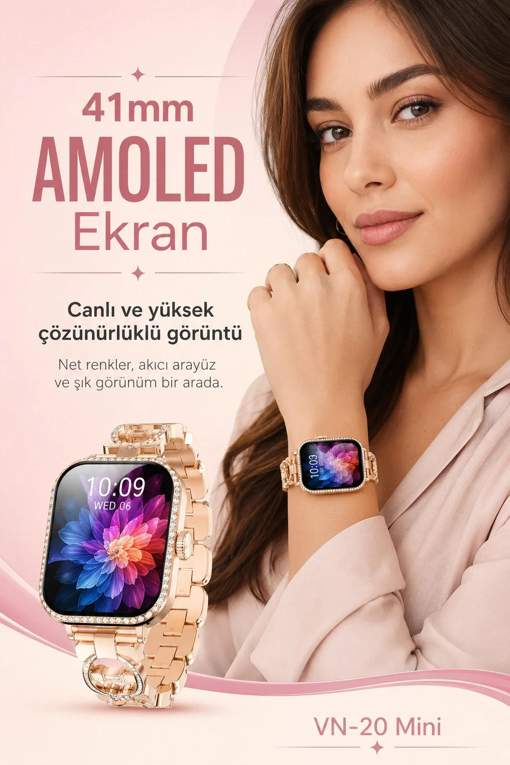 Şık Tasarımlı Mini Akıllı Saat Dört Çift Kayışlı Telefon Uyumlu Bildirim Destekli