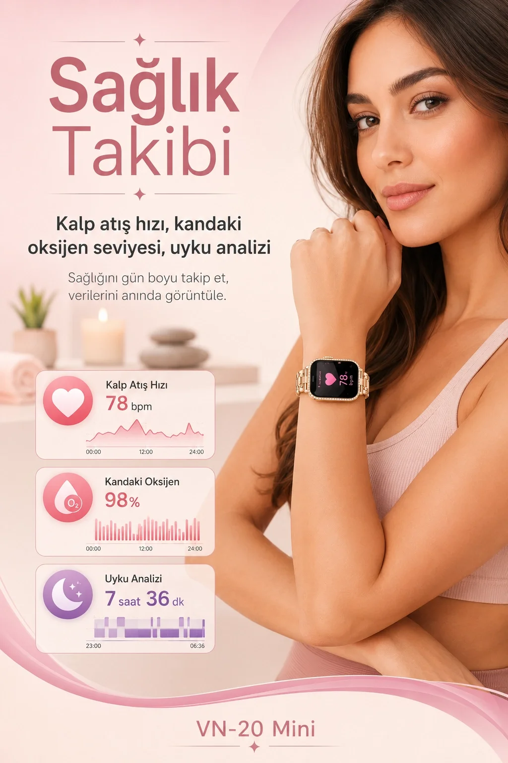Şık Tasarımlı Mini Akıllı Saat Dört Çift Kayışlı Telefon Uyumlu Bildirim Destekli