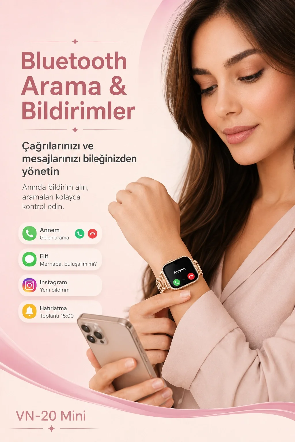 Şık Tasarımlı Mini Akıllı Saat Dört Çift Kayışlı Telefon Uyumlu Bildirim Destekli