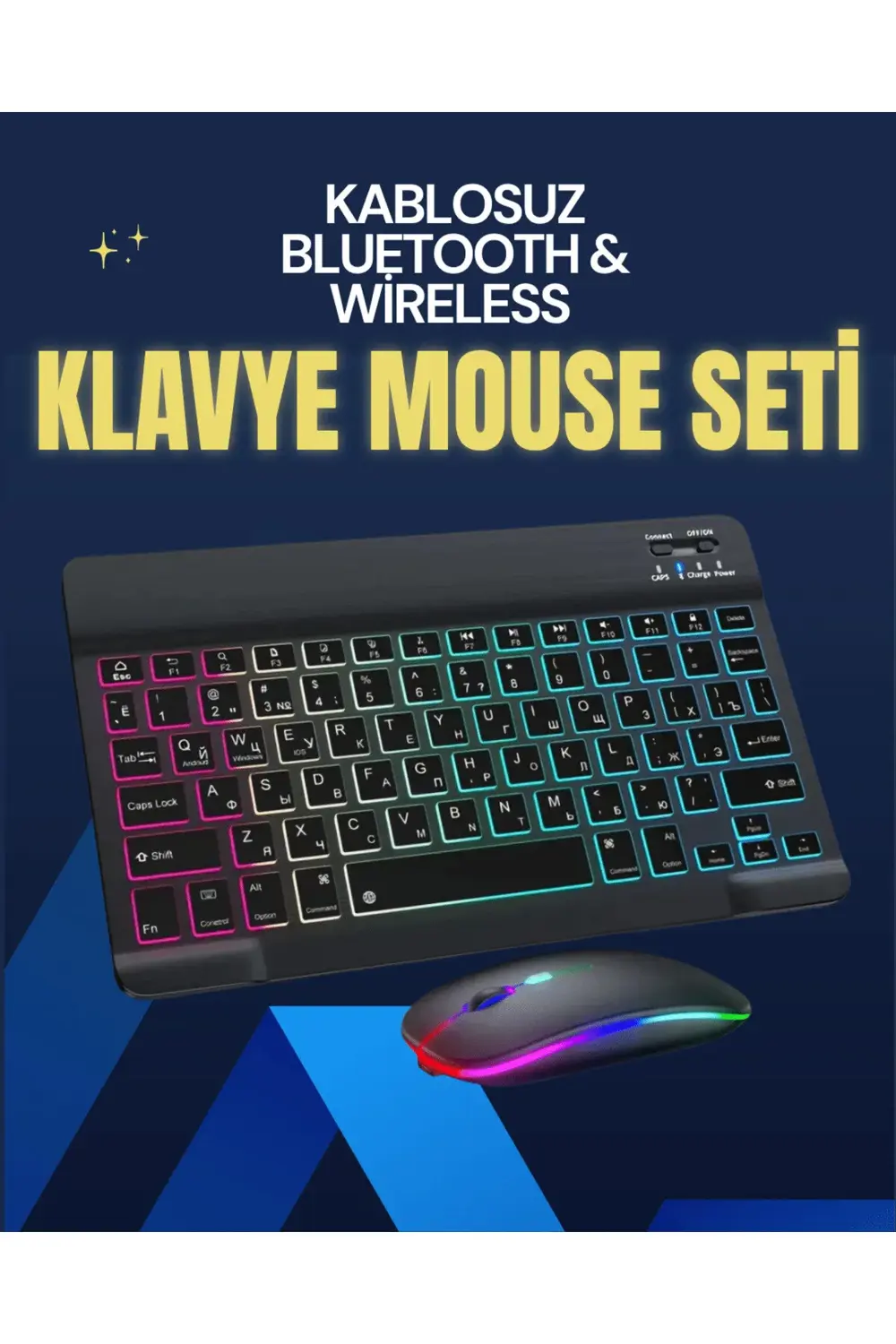 Şık ve Sessiz Tasarımlı Işıklı Klavye Mouse Seti – Şarjlı, Wirele