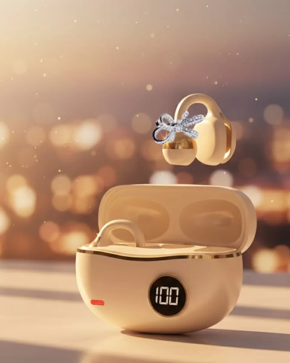Şık ve Taşınabilir Bluetooth Kulaklık - Gün Boyu Kullanım & 2 Kurdele Küpe Hediyeli
