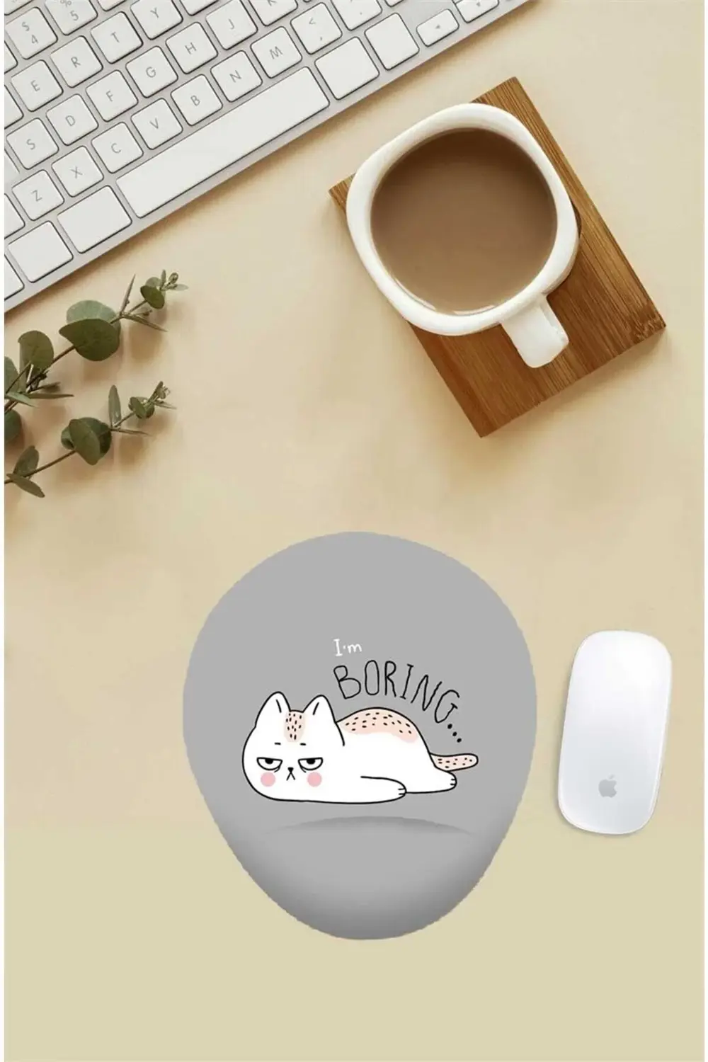 Sıkılmış Kedi Desenli Bilek Destekli Mouse Pad