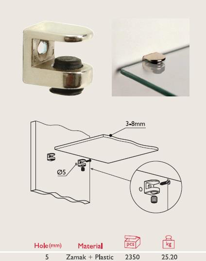 Sıkıştırmalı Cam Raf Pimi 5mm Vidalı (4 Adet)