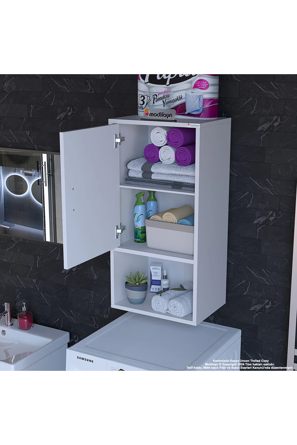 ŞİLE 45 x 85 x 32,5 cm Makine Üstü Asma ve Çok Amaçlı Banyo Dolab