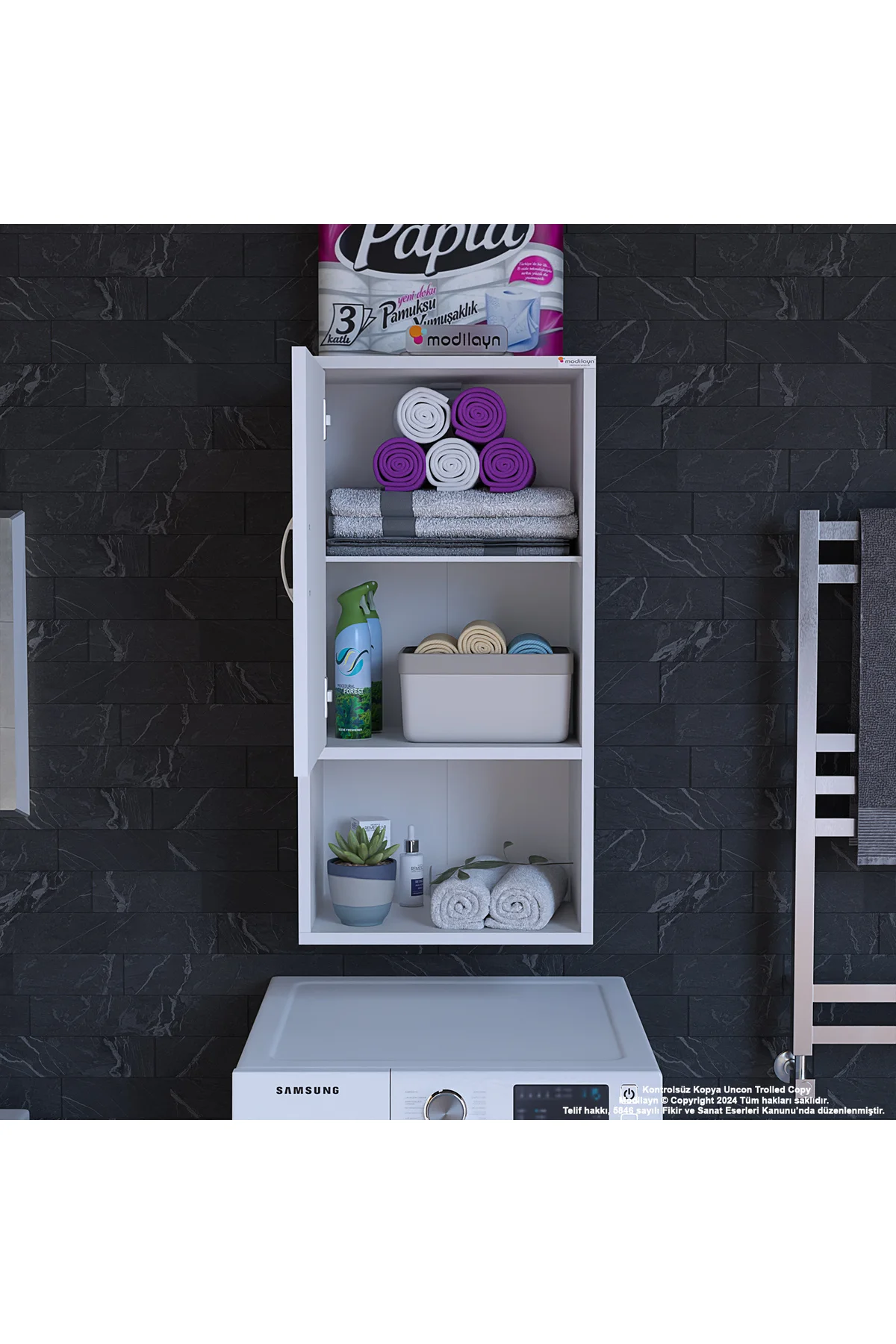 ŞİLE 45 x 85 x 32,5 cm Makine Üstü Asma ve Çok Amaçlı Banyo Dolab