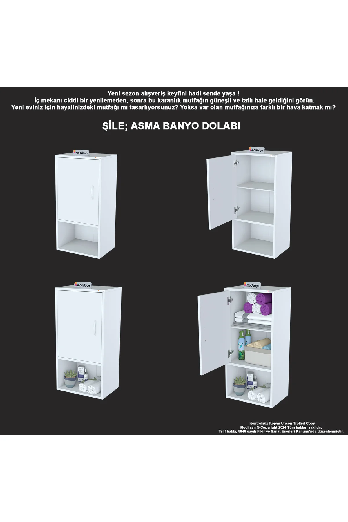 ŞİLE 45 x 85 x 32,5 cm Makine Üstü Asma ve Çok Amaçlı Banyo Dolab