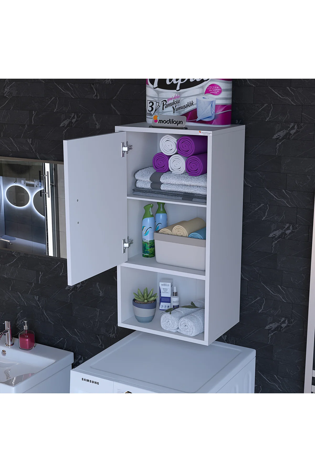 ŞİLE 50 x 85 x 32,5 cm Makine Üstü Asma Dolap, Çok Fonksiyonlu Ba