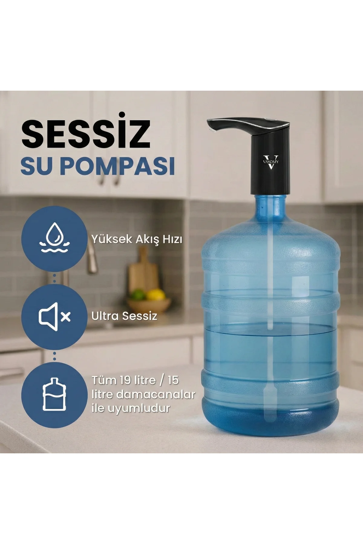 SilentPro Ultra Sessiz Şarjlı Otomatik Damacana Su Pompası Yüksek