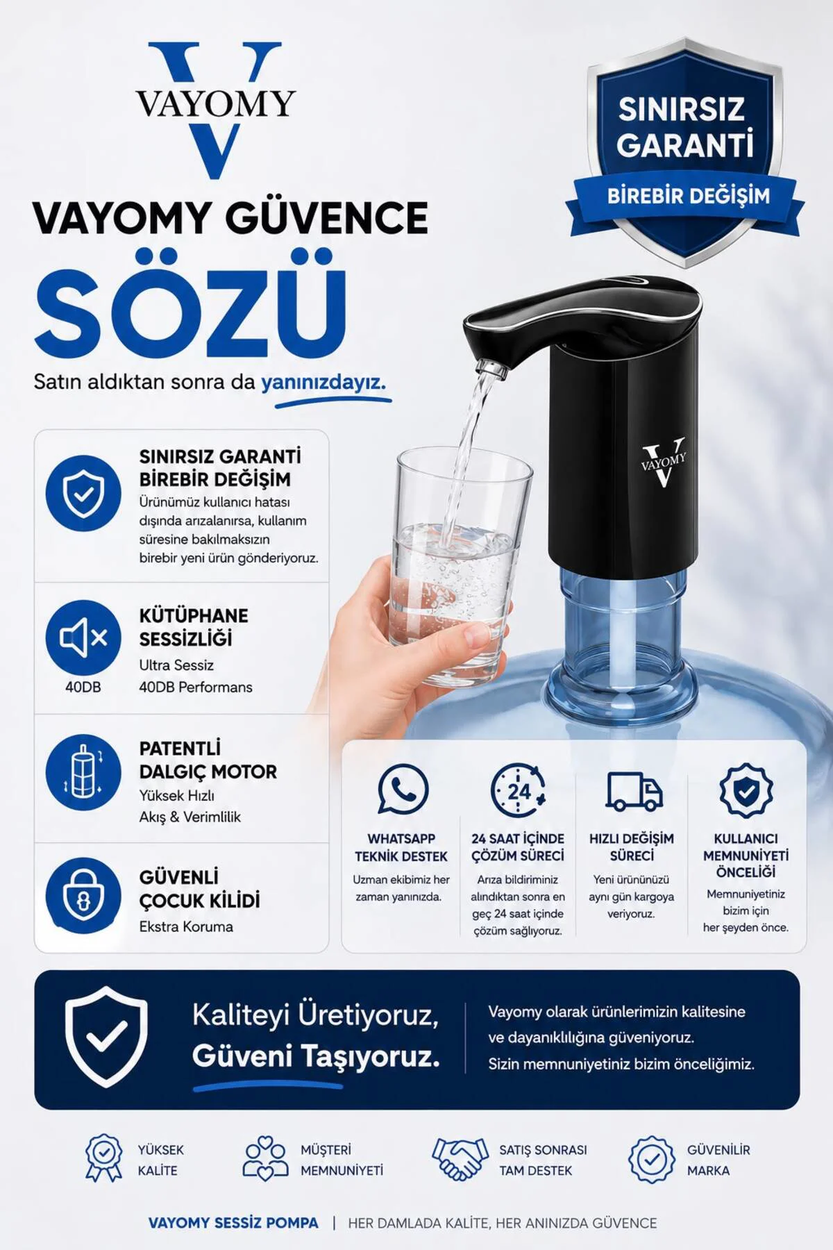 SilentPro Ultra Sessiz Şarjlı Otomatik Damacana Su Pompası Yüksek Hızlı Akış 1200mAh BPA Free SilentPro Ultra Sessiz Şarjlı Otomatik Damacana Su Pompası Yüksek Hızlı Akış 1200mAh BPA Free