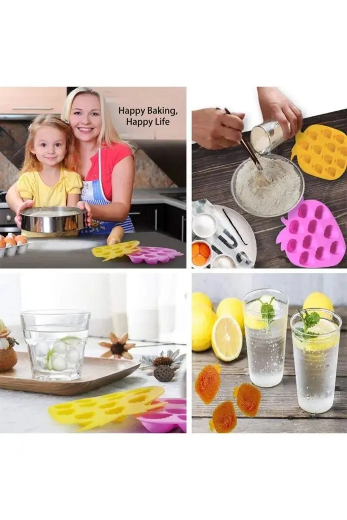 Silikon 3 Boyutlu Buz Kalıbı Çilek ve Ananas Figürlü 2 li Set Silikon 3 Boyutlu Buz Kalıbı Çilek ve Ananas Figürlü 2 li Set