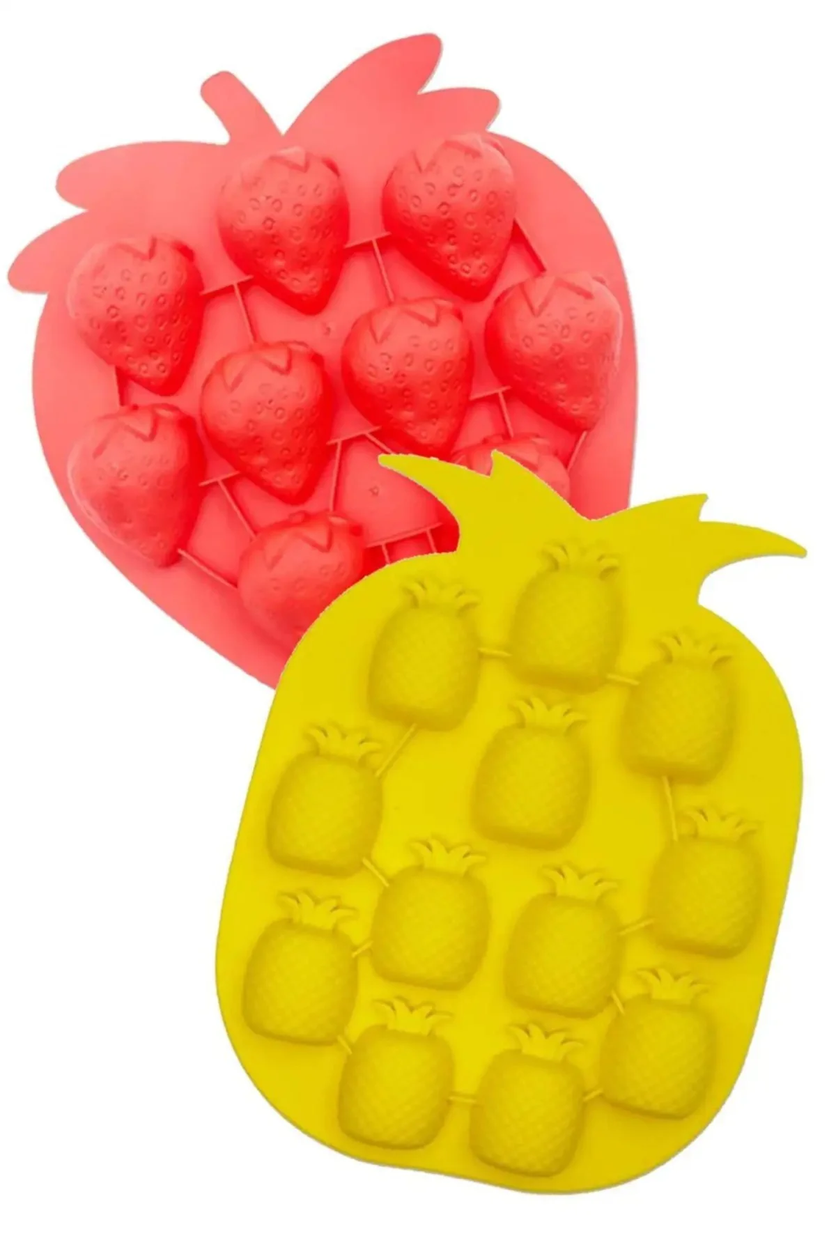 Silikon 3 Boyutlu Buz Kalıbı Çilek ve Ananas Figürlü 2 li Set Silikon 3 Boyutlu Buz Kalıbı Çilek ve Ananas Figürlü 2 li Set