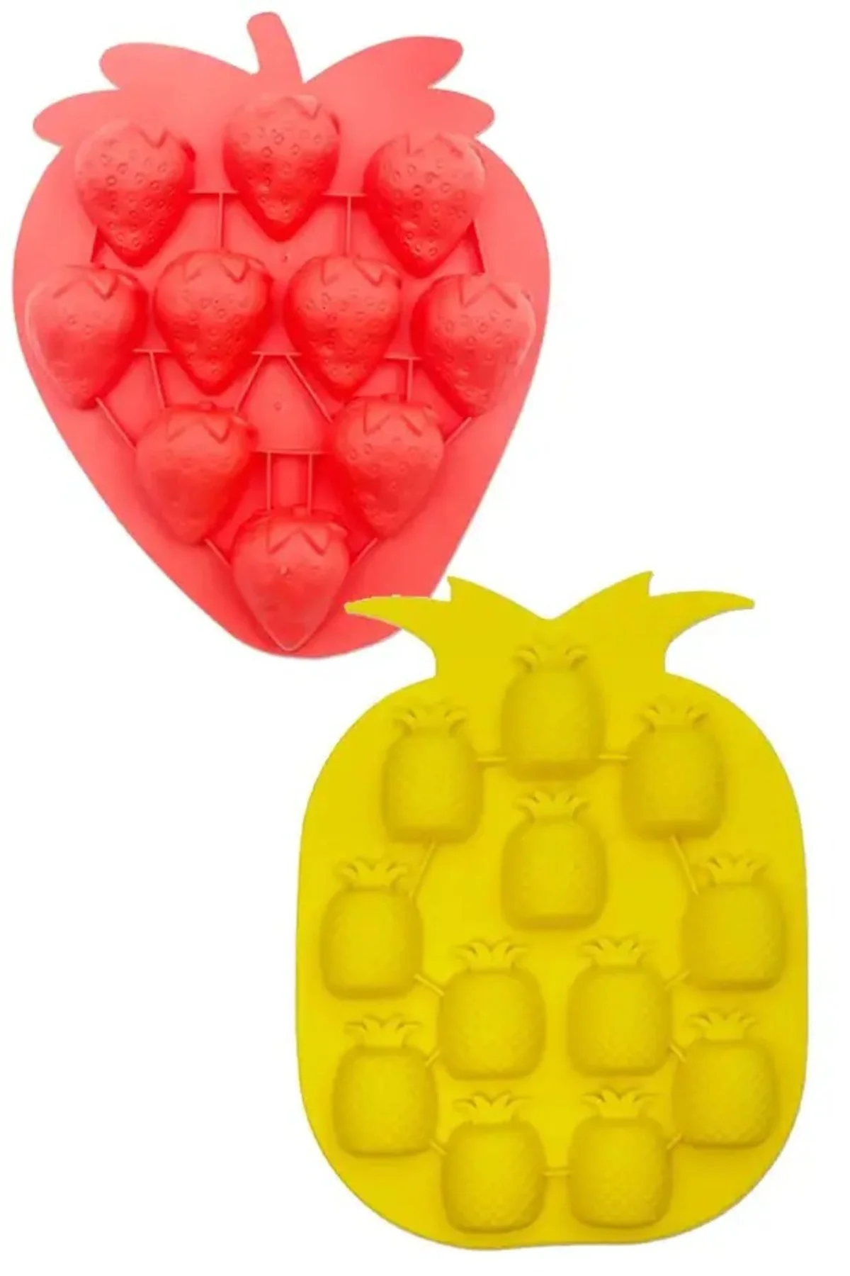 Silikon 3 Boyutlu Buz Kalıbı Çilek ve Ananas Figürlü 2 li Set Silikon 3 Boyutlu Buz Kalıbı Çilek ve Ananas Figürlü 2 li Set