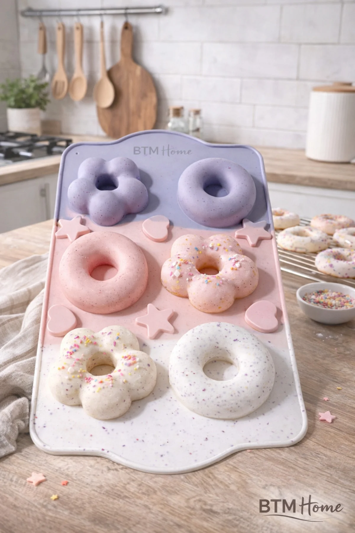 Silikon 6 Gözlü Donut ve Çiçek Figürlü Kek/Muffin Kalıbı - Yapışm