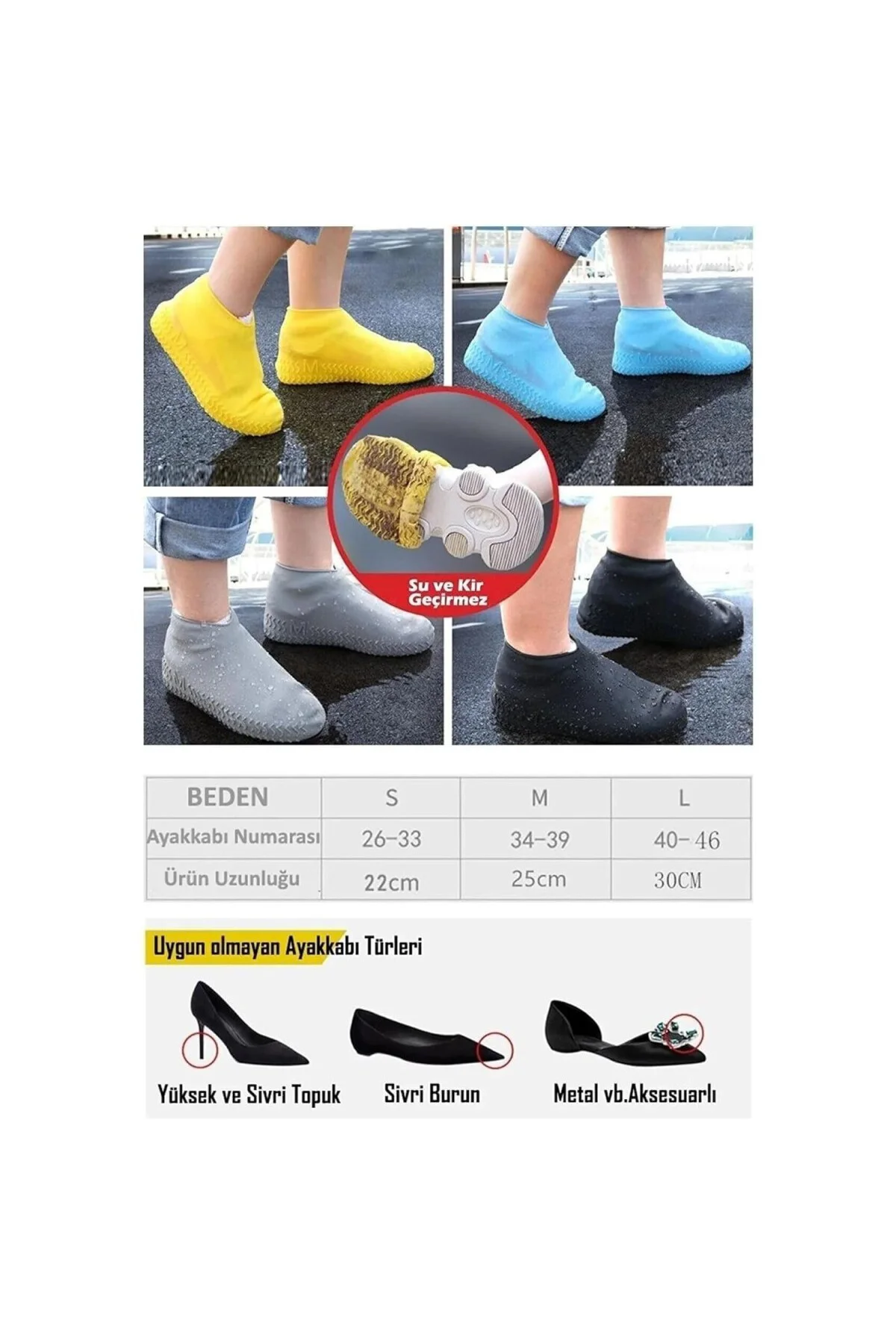Silikon Ayakkabı Kılıfı, Kaymaz ve Su Geçirmez, Kir Geçirmez, Day