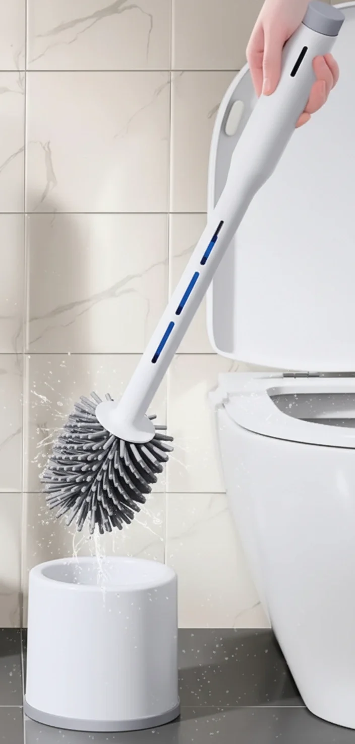 Silikon Deterjan Hazneli Esnek Tuvalet Fırçası - Banyo Temizliği 