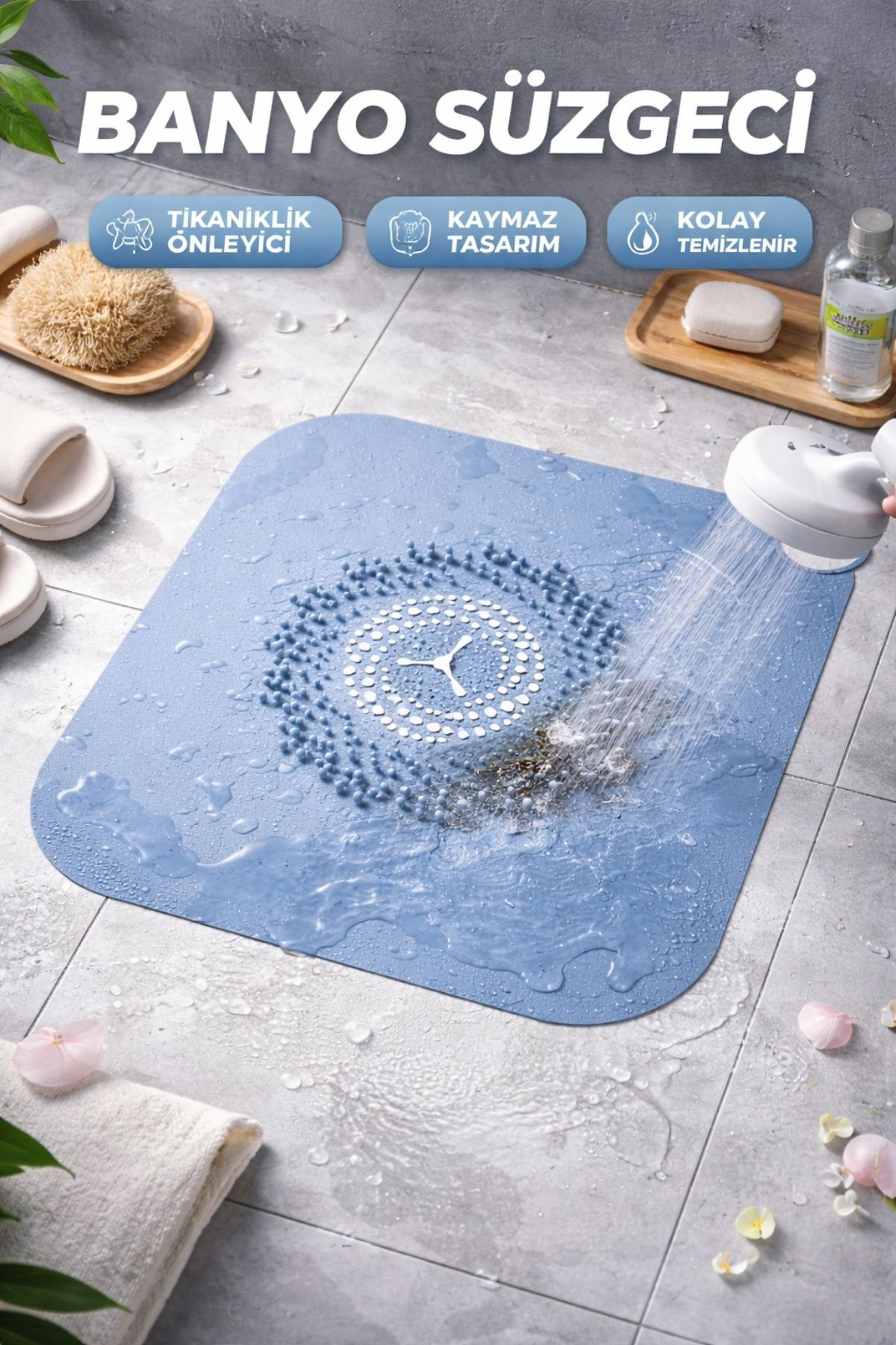 Silikon Duş Gideri Süzgeci – Saç Tutucu Tıkanıklık Önleyici Kayma