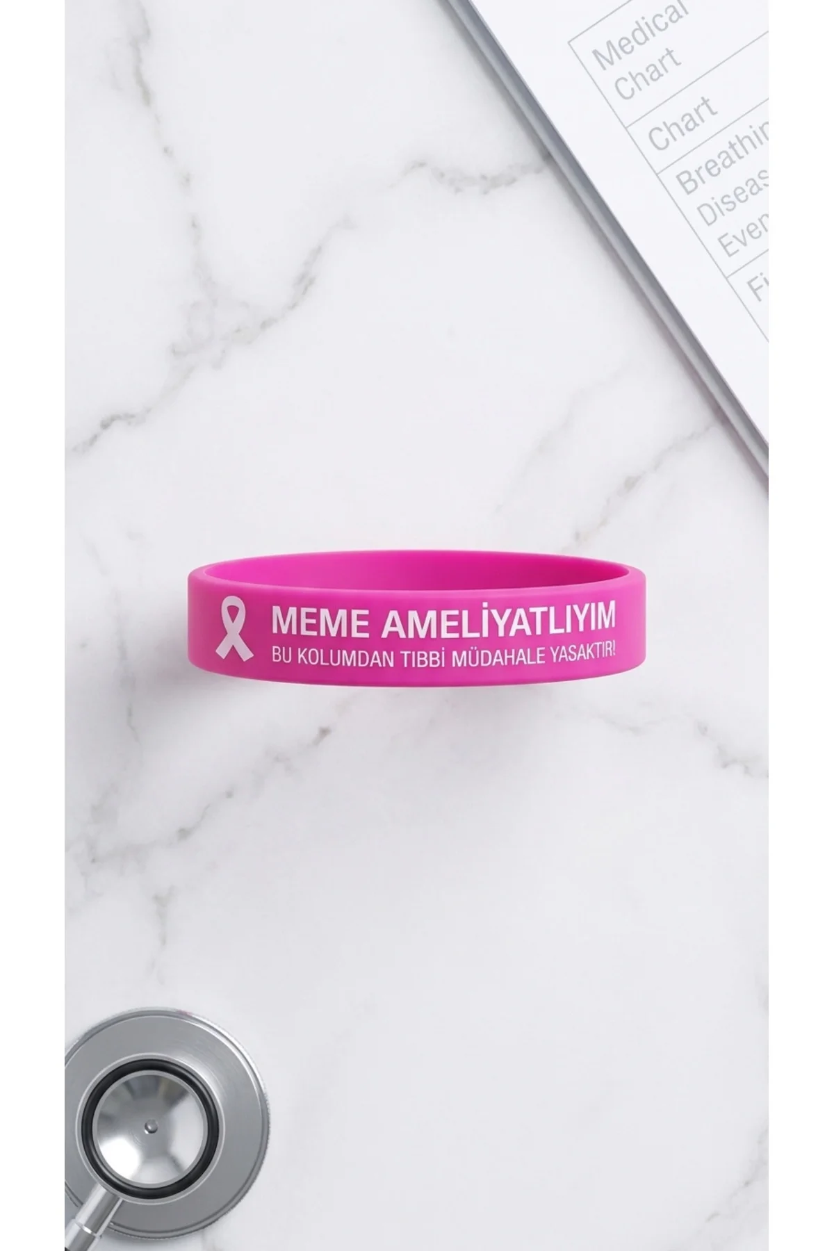 Silikon Farkındalık Bilekliği - Meme Ameliyatı Sonrası Lenf Ödem Bilekliği - Uyarı Bilekliği 1 Adet
