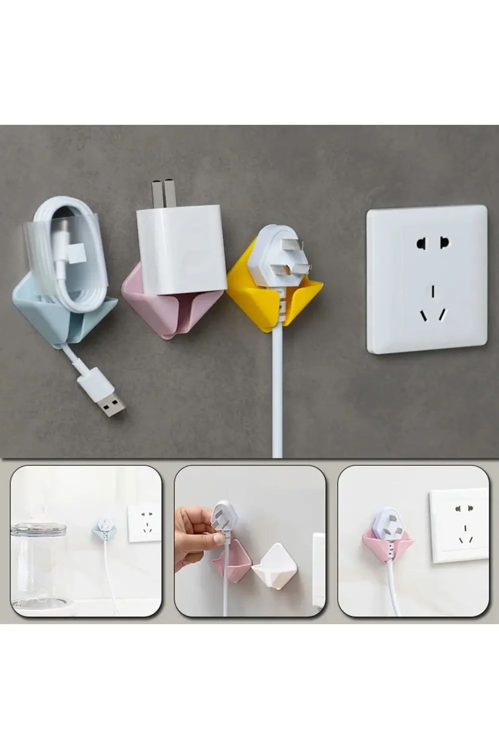 SİLİKON FİŞ VE KABLO TUTUCU - KENDİNDEN YAPIŞKANLI - İKİLİ SET (4