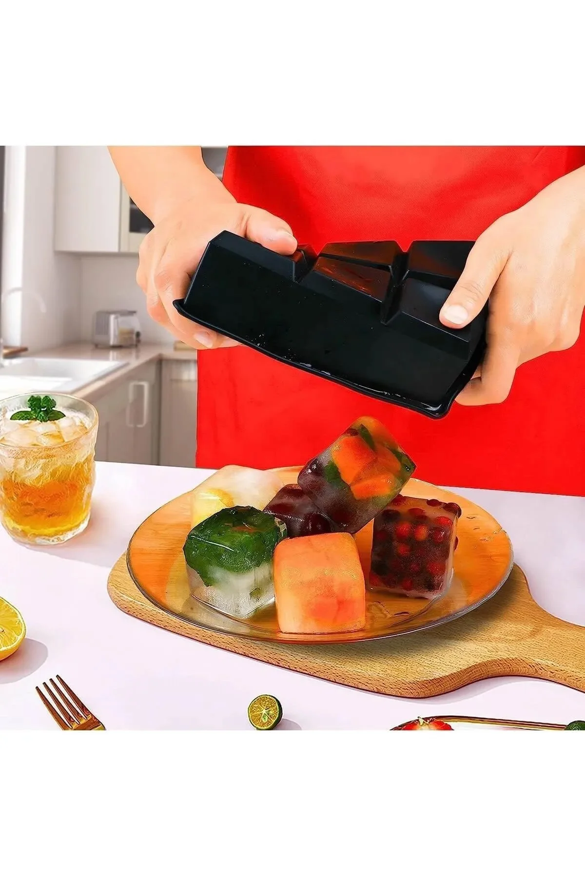 Silikon Kapaklı Xl Büyük Boy 6'Lı Küp Buz Kalıbı