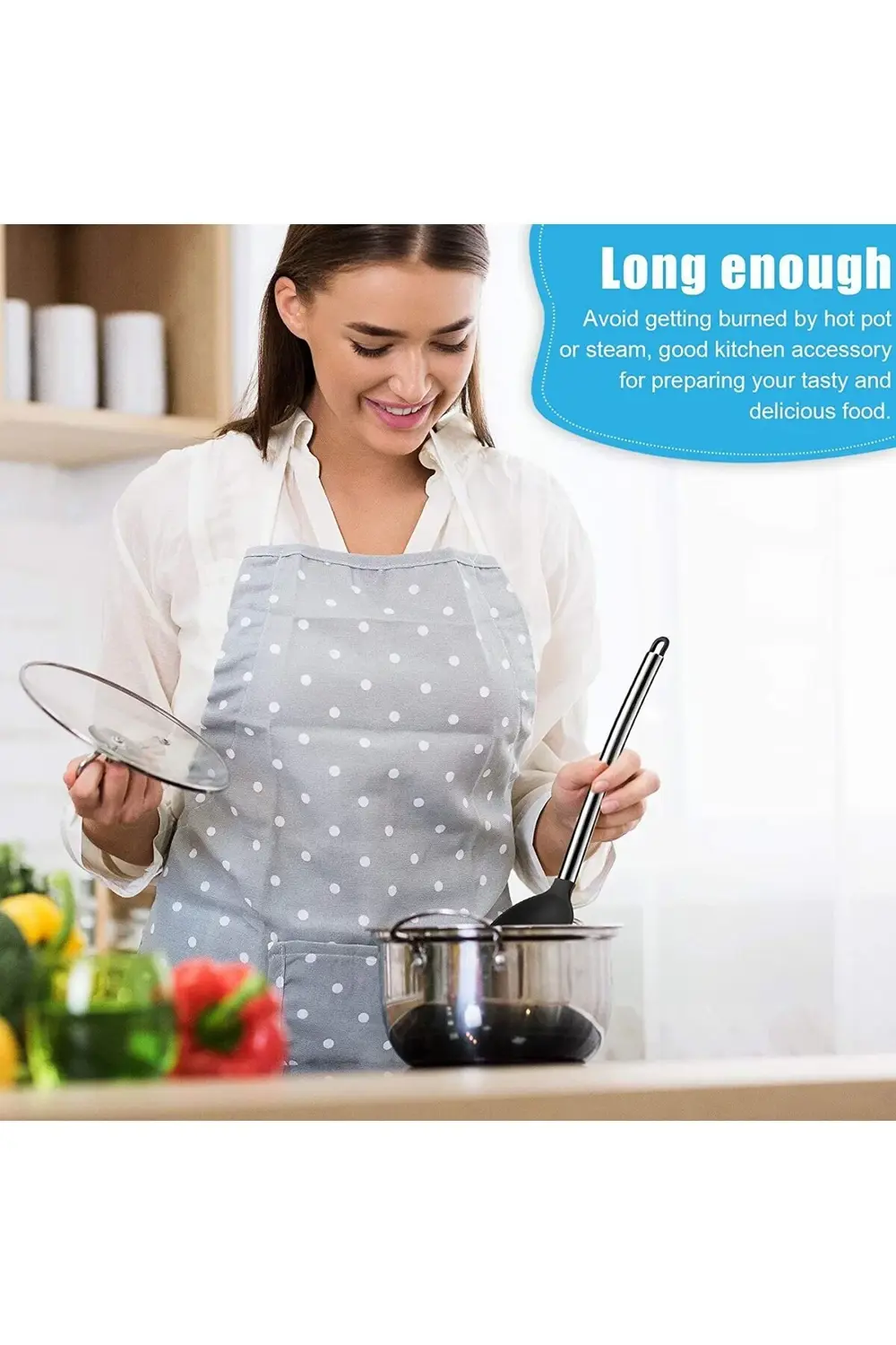 Silikon Kaşık Paslanmaz Saplı Servis Kaşığı Siyah 34 cm