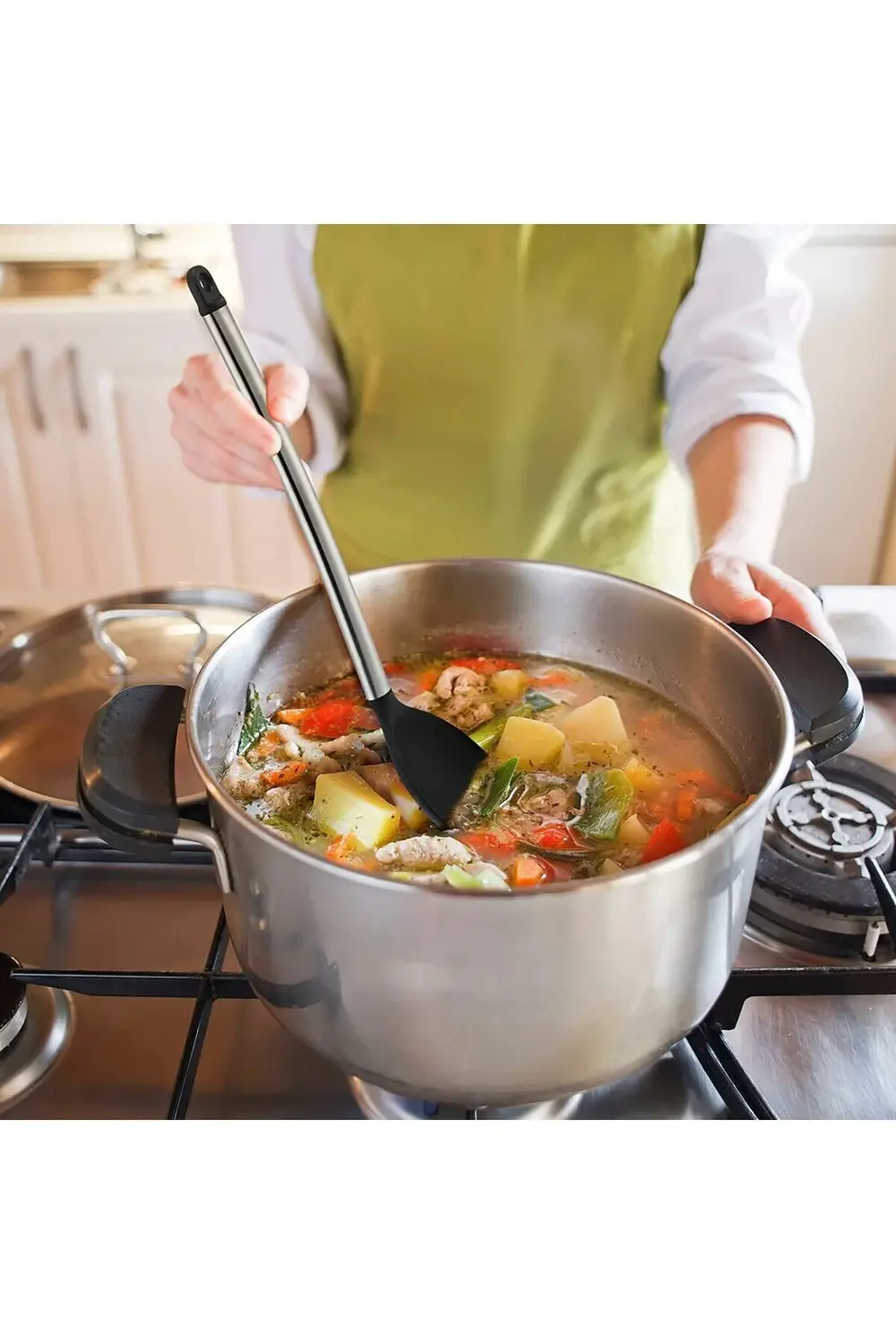 Silikon Kaşık Paslanmaz Saplı Servis Kaşığı Siyah 34 cm