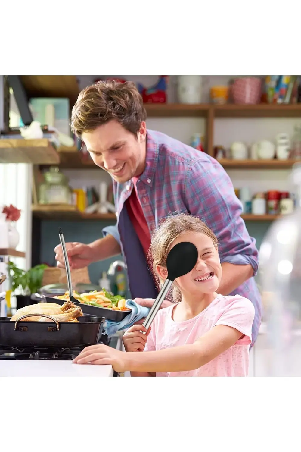 Silikon Kaşık Paslanmaz Saplı Servis Kaşığı Siyah 34 cm