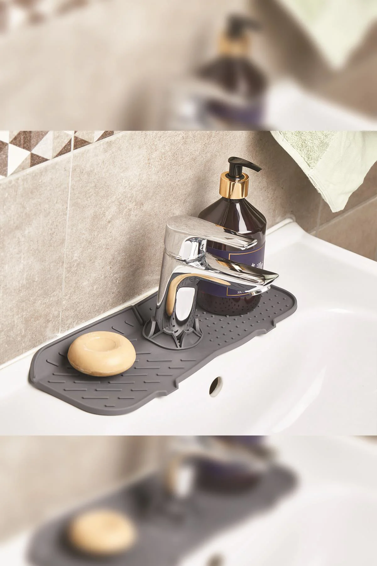 Silikon Lavabo Matı 13x36 cm – Musluk Kenarı Su Toplayıcı