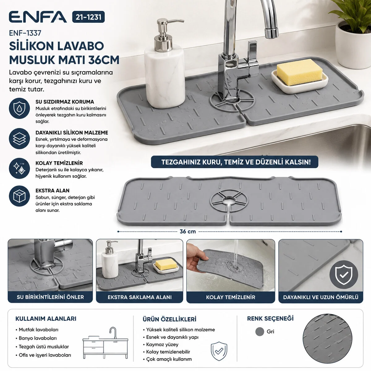Silikon Lavabo Musluk Matı 36CM Fiyatı, Yorumları ve Özellikleri