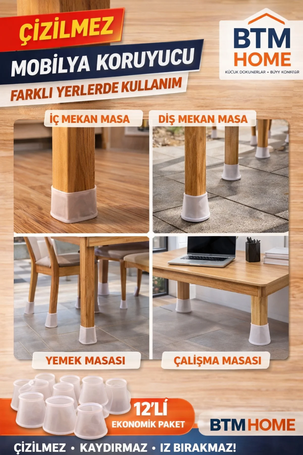 Silikon Mobilya Ayağı Koruyucu 12li Set Çizilmez Kaydırmaz Masa S