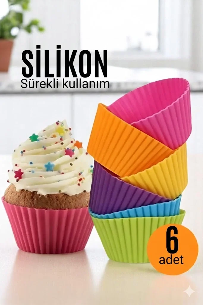 Silikon Muffin Kalıbı - Sürekli Kullanım Muffin Kek Kalıbı 6 Adet Silikon Muffin Kalıbı - Sürekli Kullanım Muffin Kek Kalıbı 6 Adet