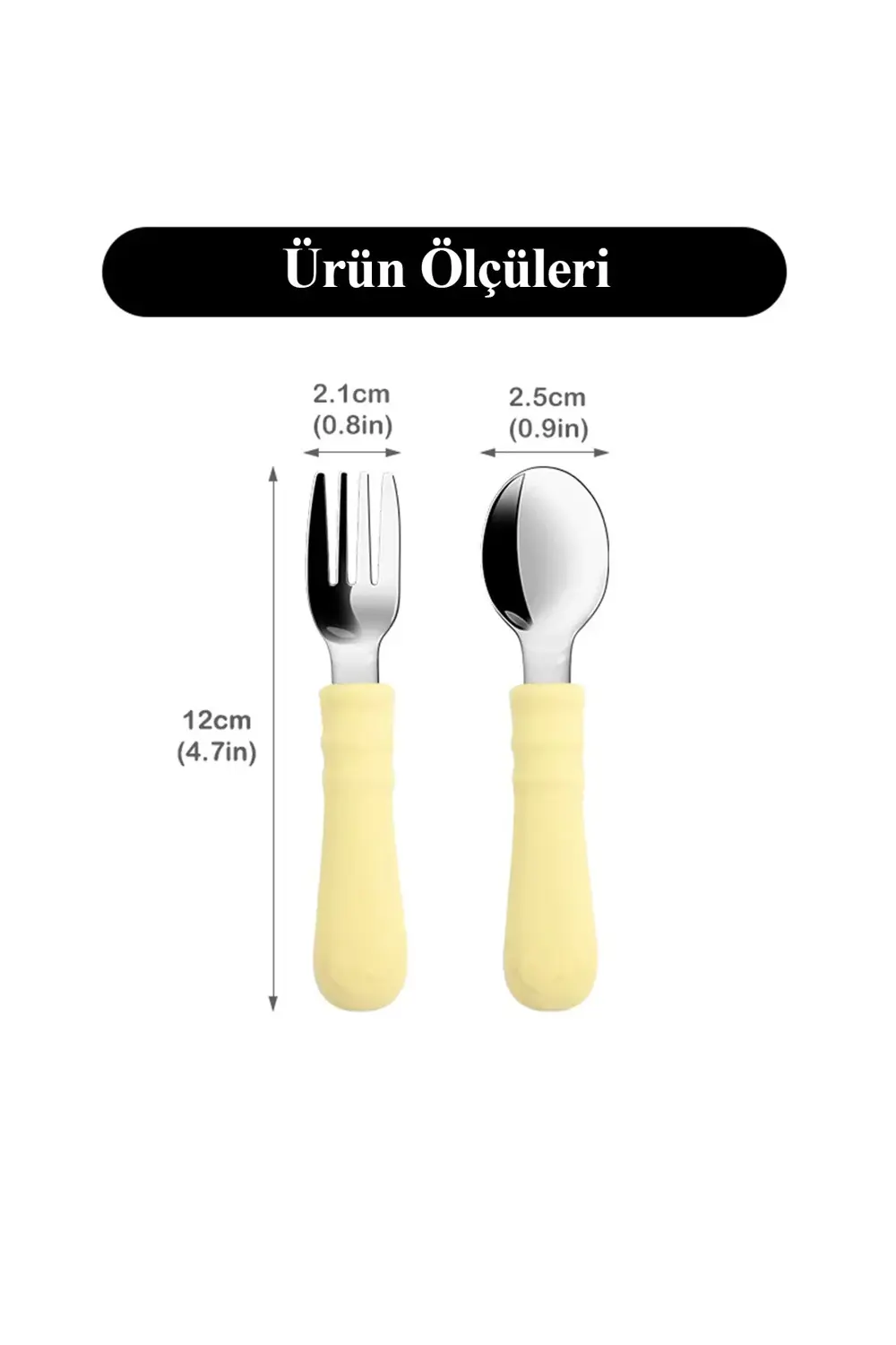 Silikon Saplı Paslanmaz Çelik Bebek Kaşık Çatal Seti Mavi