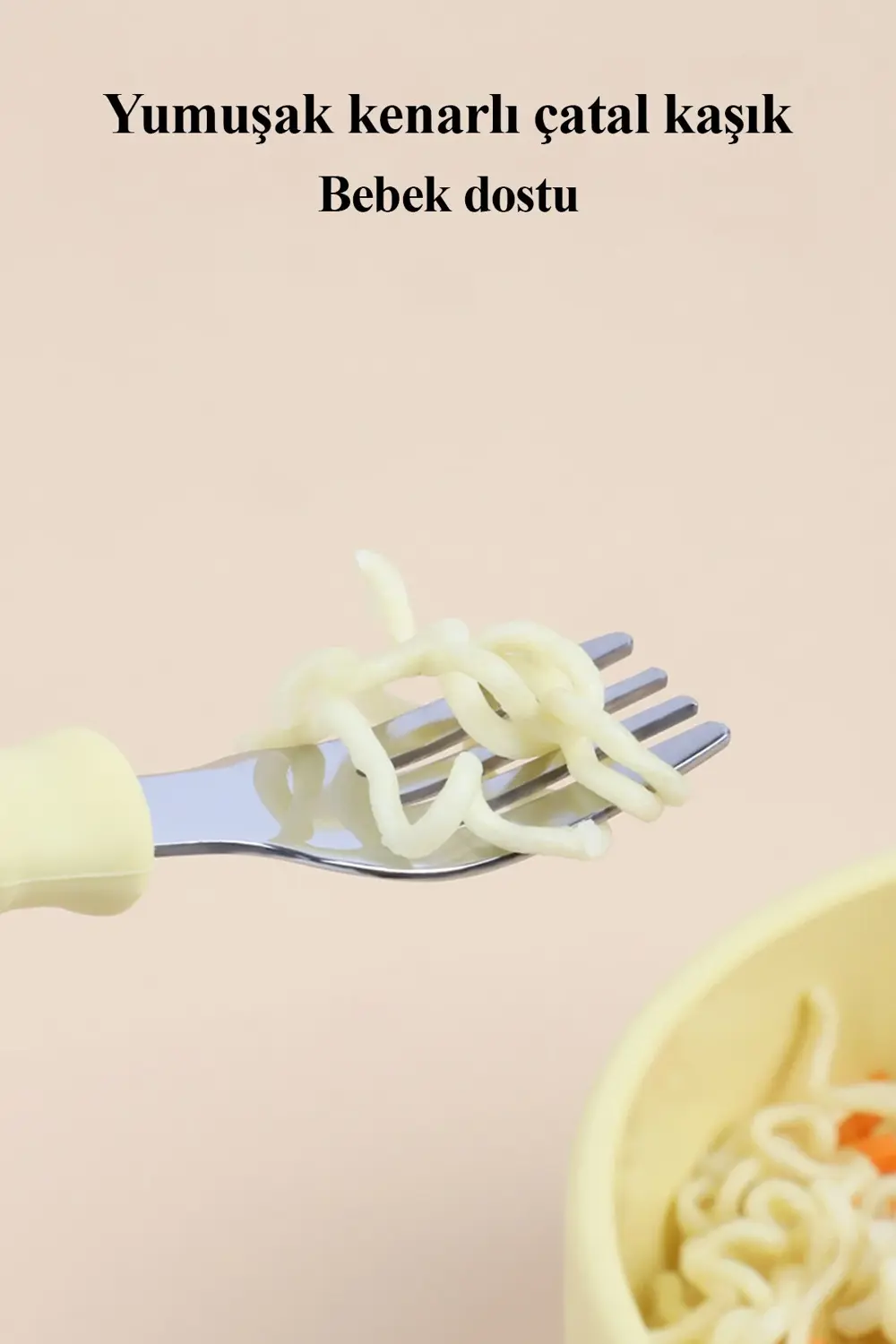 Silikon Saplı Paslanmaz Çelik Bebek Kaşık Çatal Seti Mavi