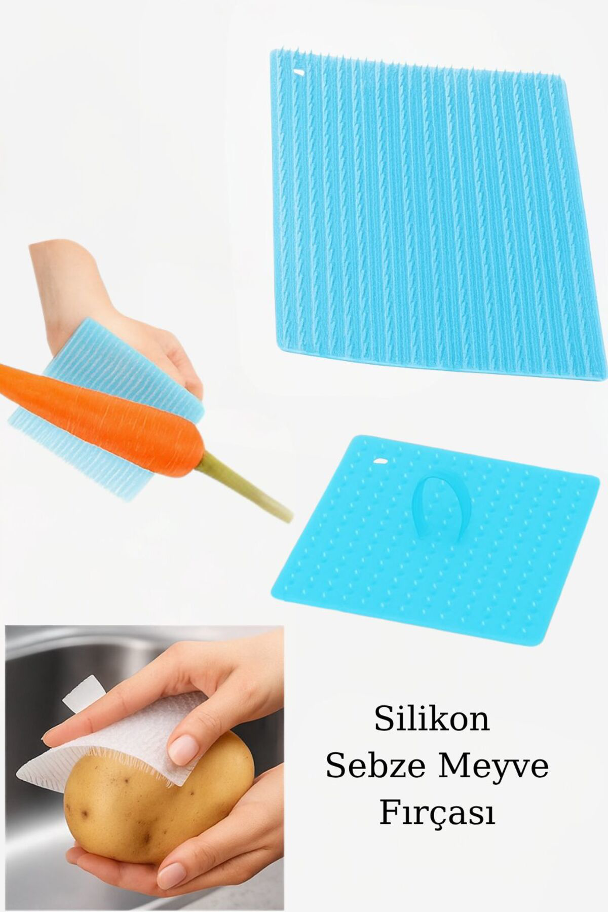 Silikon Sebze Meyve Temizleme Fırçası - Patates Havuç Kabuk Temiz