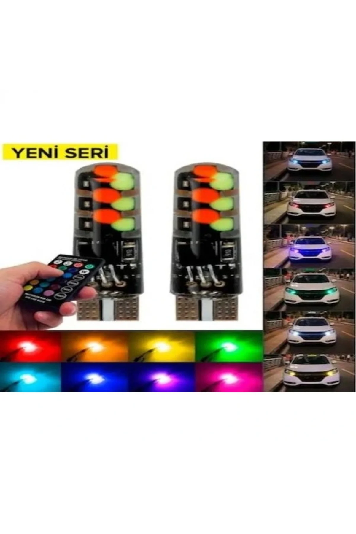 Silikon T10 Park Ampülü 12 Led Rgb Uzaktan Kumandalı Park ve Plak