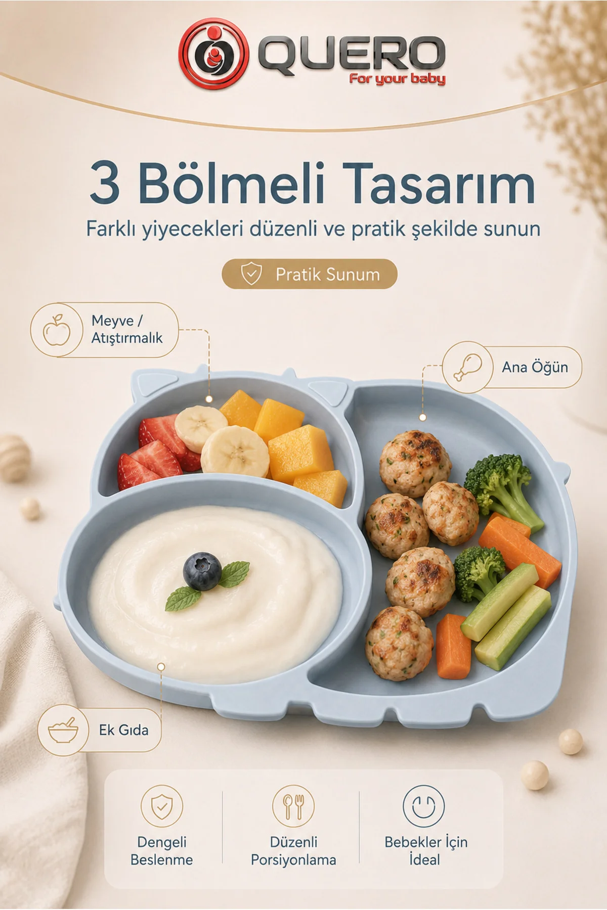 Silikon Vakumlu Bölmeli Mama Tabağı, Bebek Mama Tabağı, Vakumlu Bebek Çocuk Mama Tabağı 3 Bölmeli Mama Tabağı Fiyatı, Yorumları ve Özellikleri