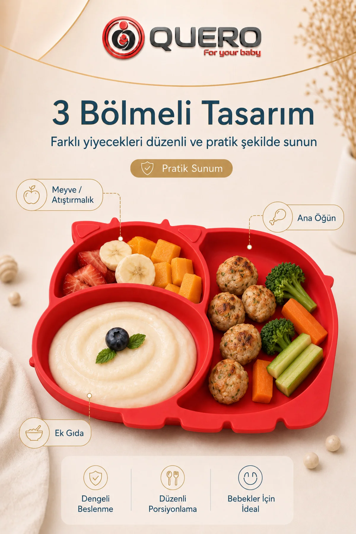 Silikon Vakumlu Bölmeli Mama Tabağı, Bebek Mama Tabağı, Vakumlu Bebek Çocuk Mama Tabağı 3 Bölmeli Mama Tabağı Fiyatı, Yorumları ve Özellikleri