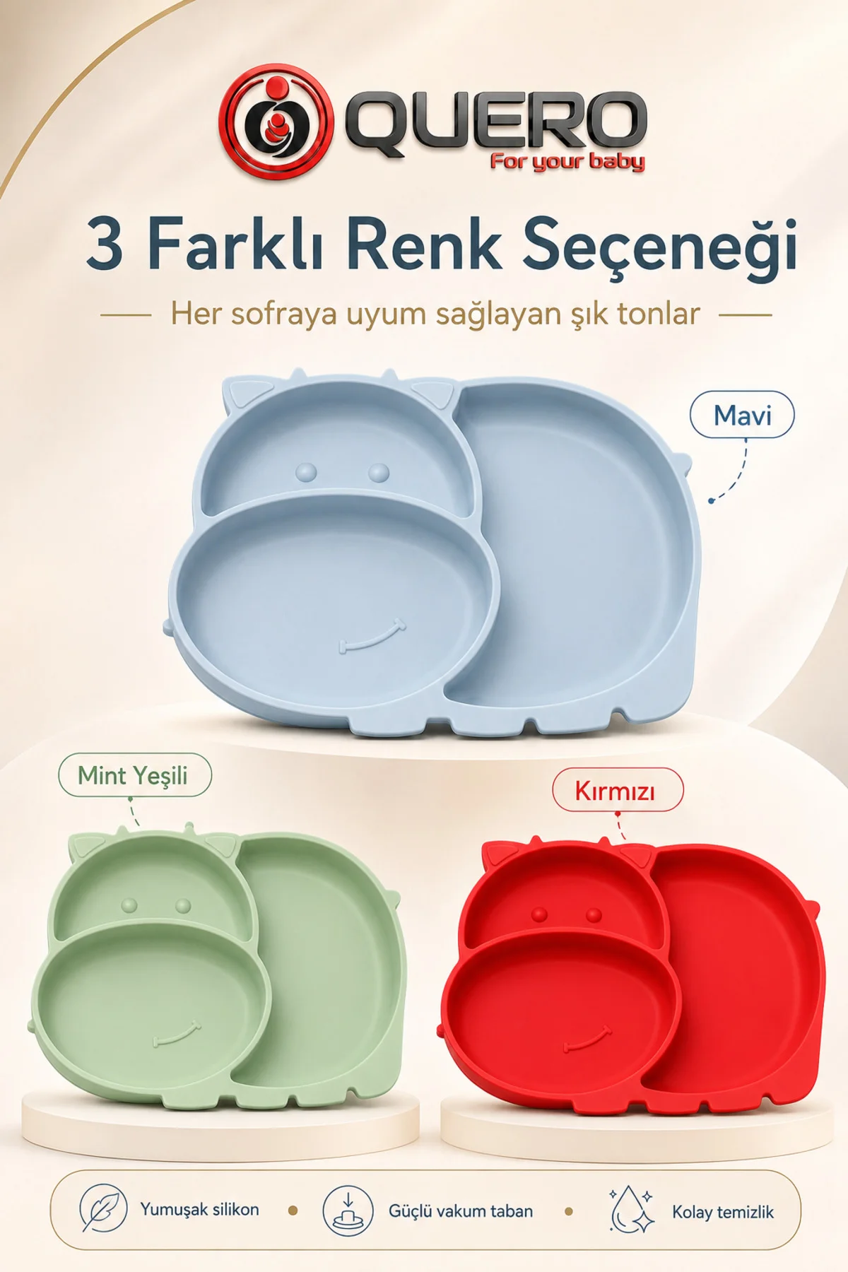 Silikon Vakumlu Bölmeli Mama Tabağı, Bebek Mama Tabağı, Vakumlu Bebek Çocuk Mama Tabağı 3 Bölmeli Mama Tabağı Fiyatı, Yorumları ve Özellikleri