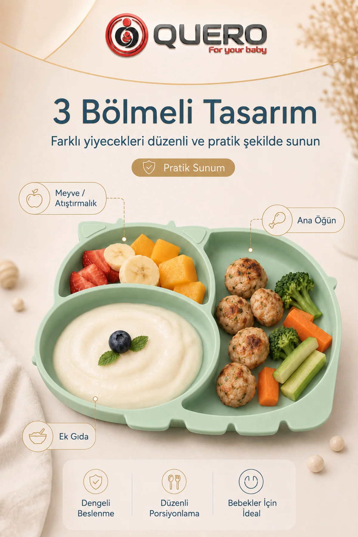 Silikon Vakumlu Bölmeli Mama Tabağı, Bebek Mama Tabağı, Vakumlu Bebek Çocuk Mama Tabağı 3 Bölmeli Mama Tabağı Fiyatı, Yorumları ve Özellikleri