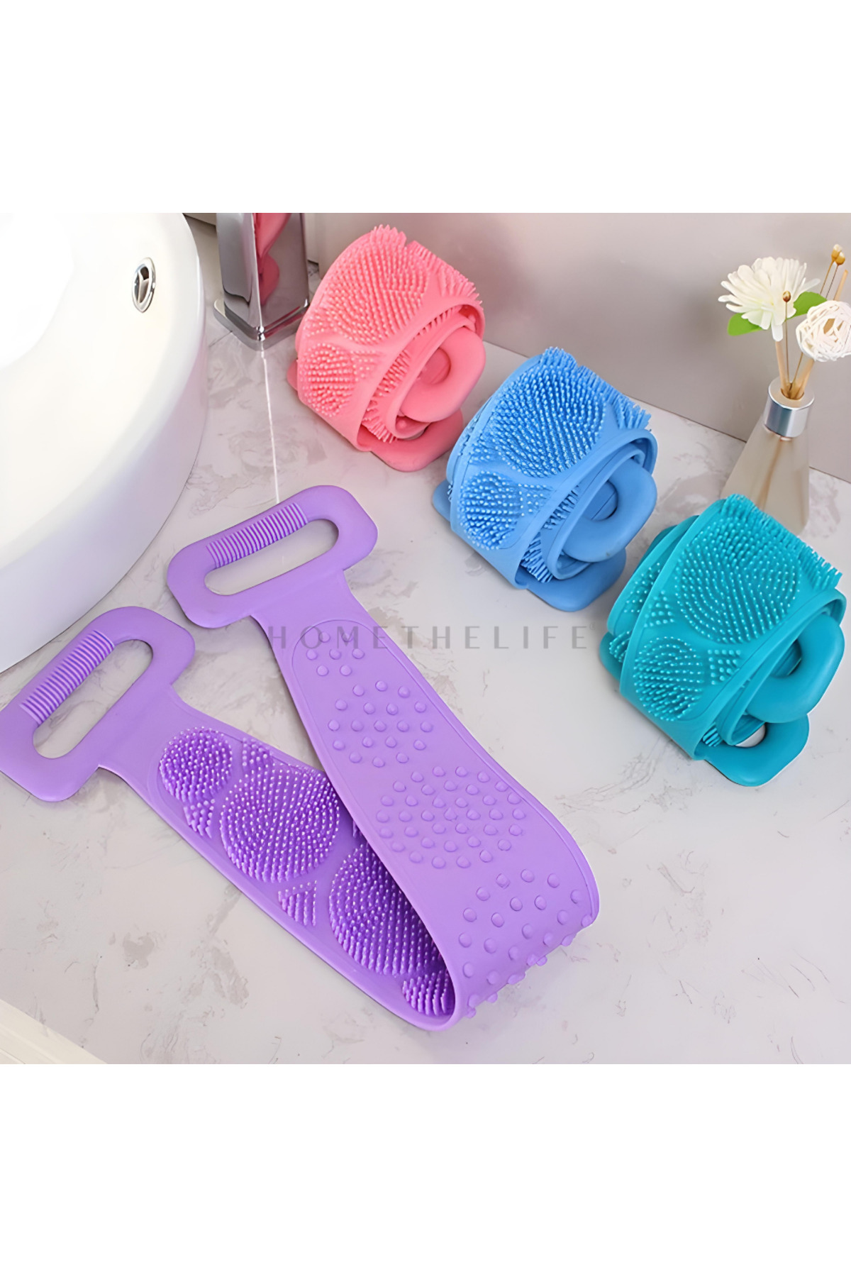 Silikon Vücut Sırt Yıkama Lifi, Çift Taraflı Banyo Sırt Kesesi 70