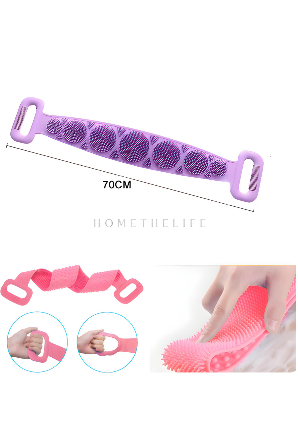 Silikon Vücut Sırt Yıkama Lifi, Çift Taraflı Banyo Sırt Kesesi 70