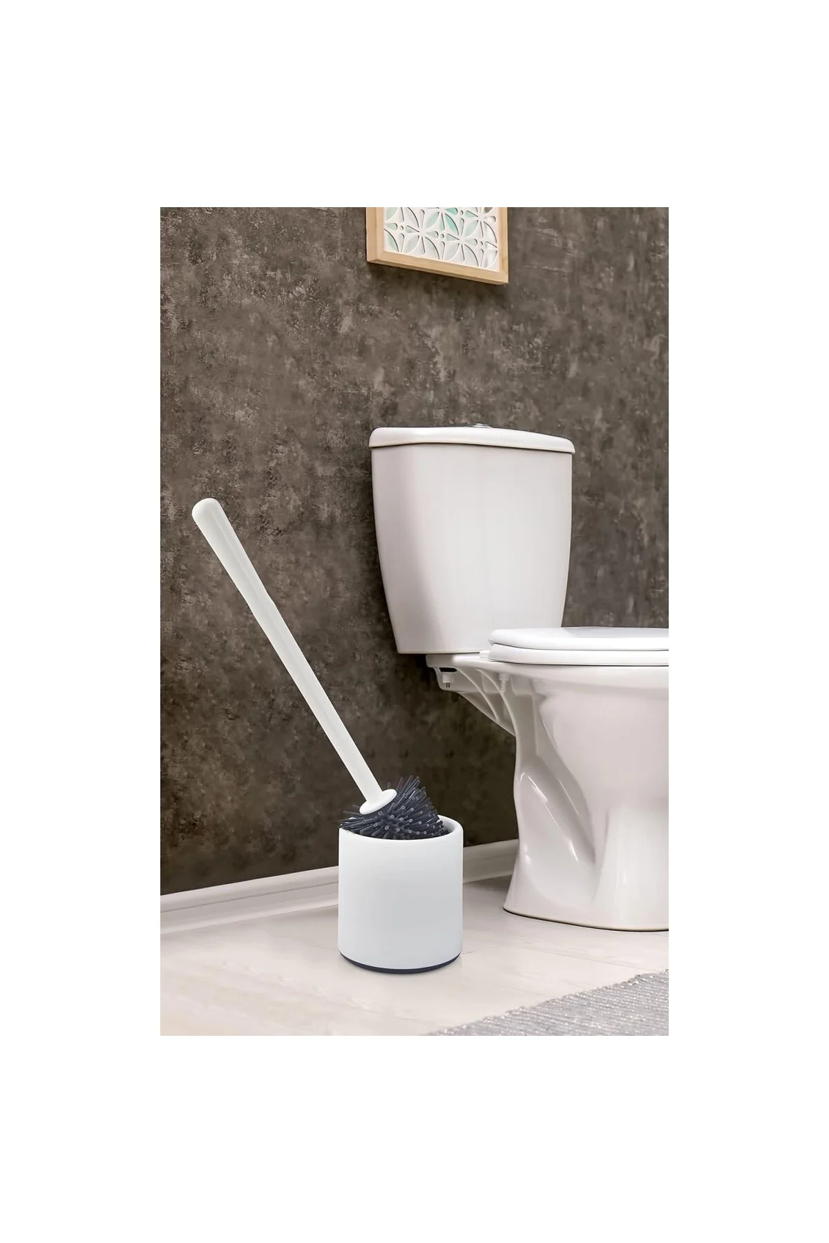 Silikon WC Tuvalet Banyo Fırçası Klozet Fırçası Beyaz-Gri Oval