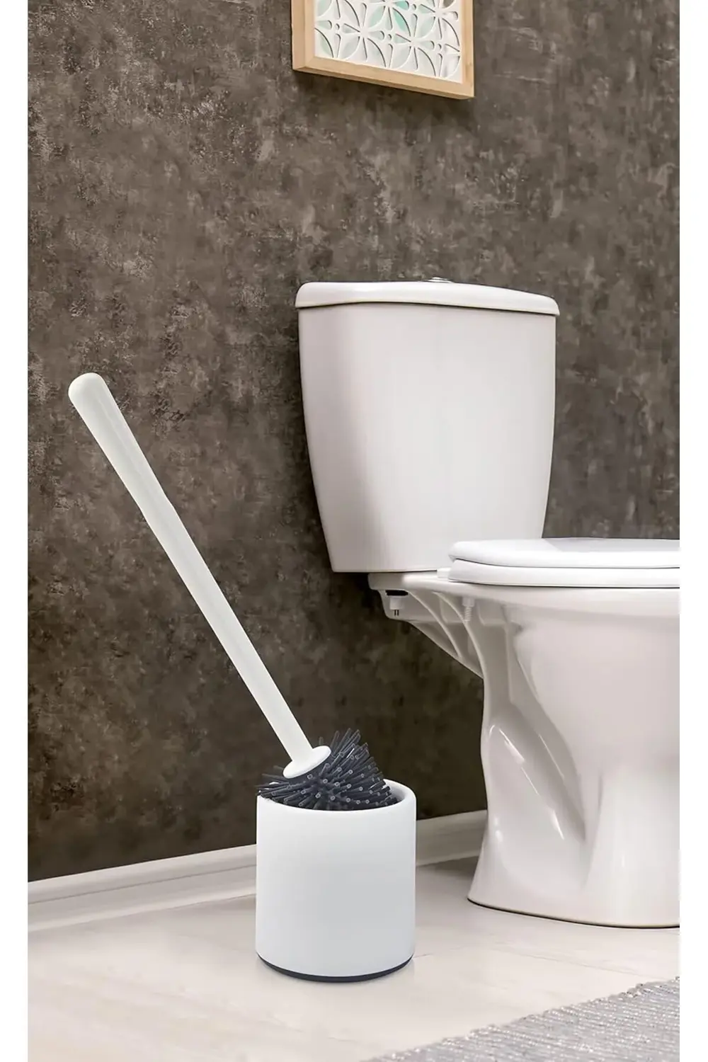 Silikon WC Tuvalet Fırçası Klozet Fırçası Beyaz-Gri Oval 1185222