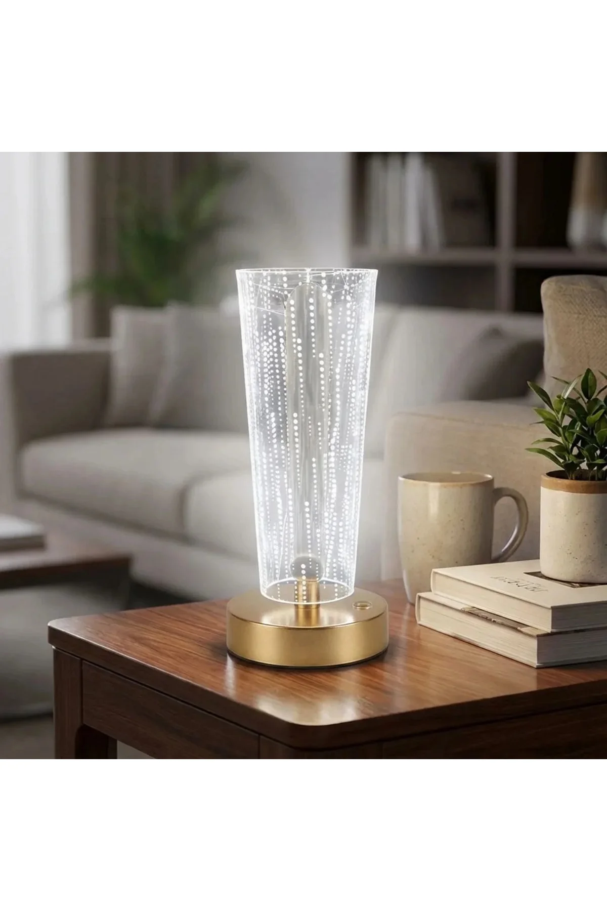 Silindirik Kristal Nokta Model LED Masa Lambası – Gold Tabanlı, Dokunmatik, 3 Renk Işık Modlu, Şarjl Silindirik Kristal Nokta Model LED Masa Lambası – Gold Tabanlı, Dokunmatik, 3 Renk Işık Modlu, Şarjl