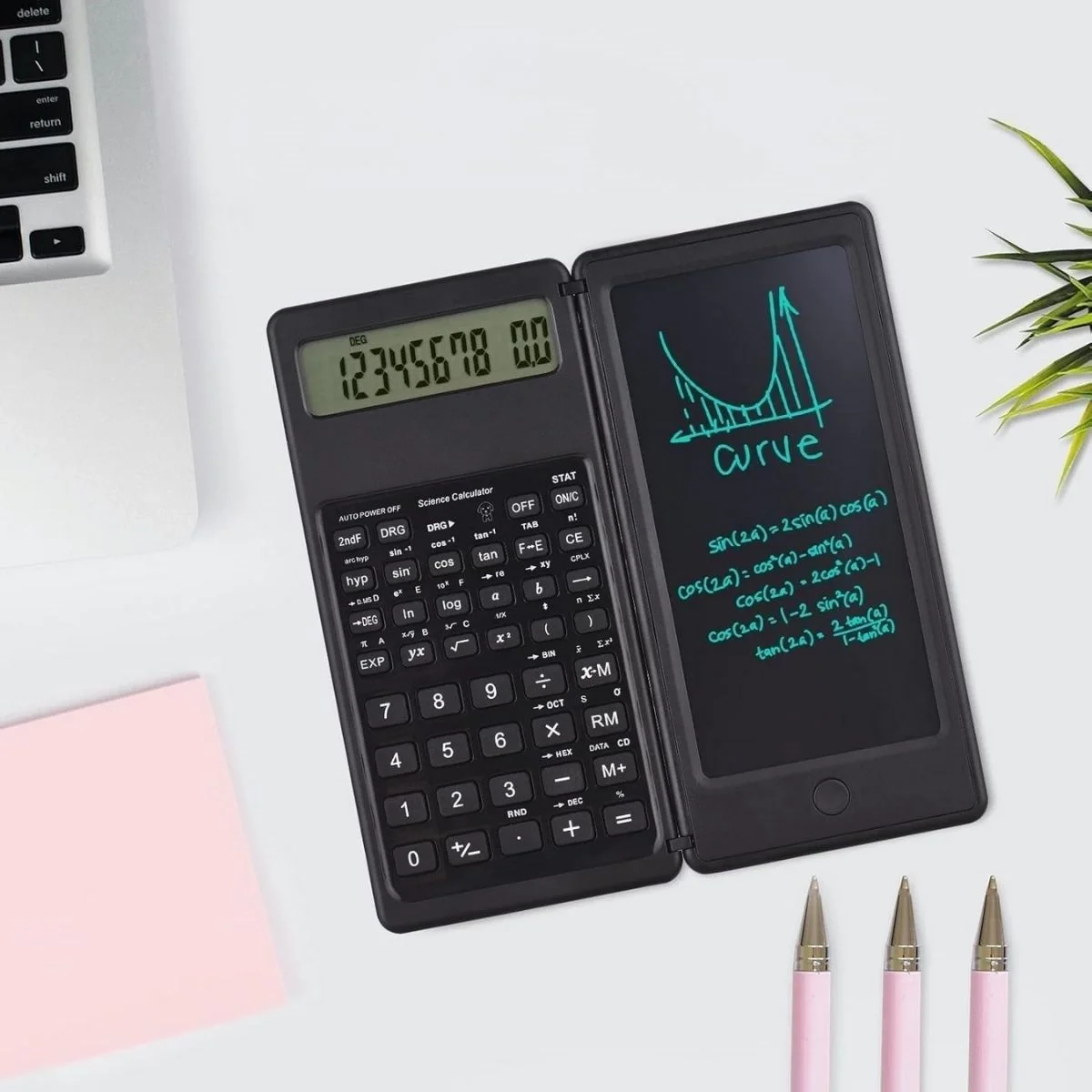 Silinebilir D Yazı Tabletli,Kalemli Katlanabilir Bilimsel Hesap Makinesi