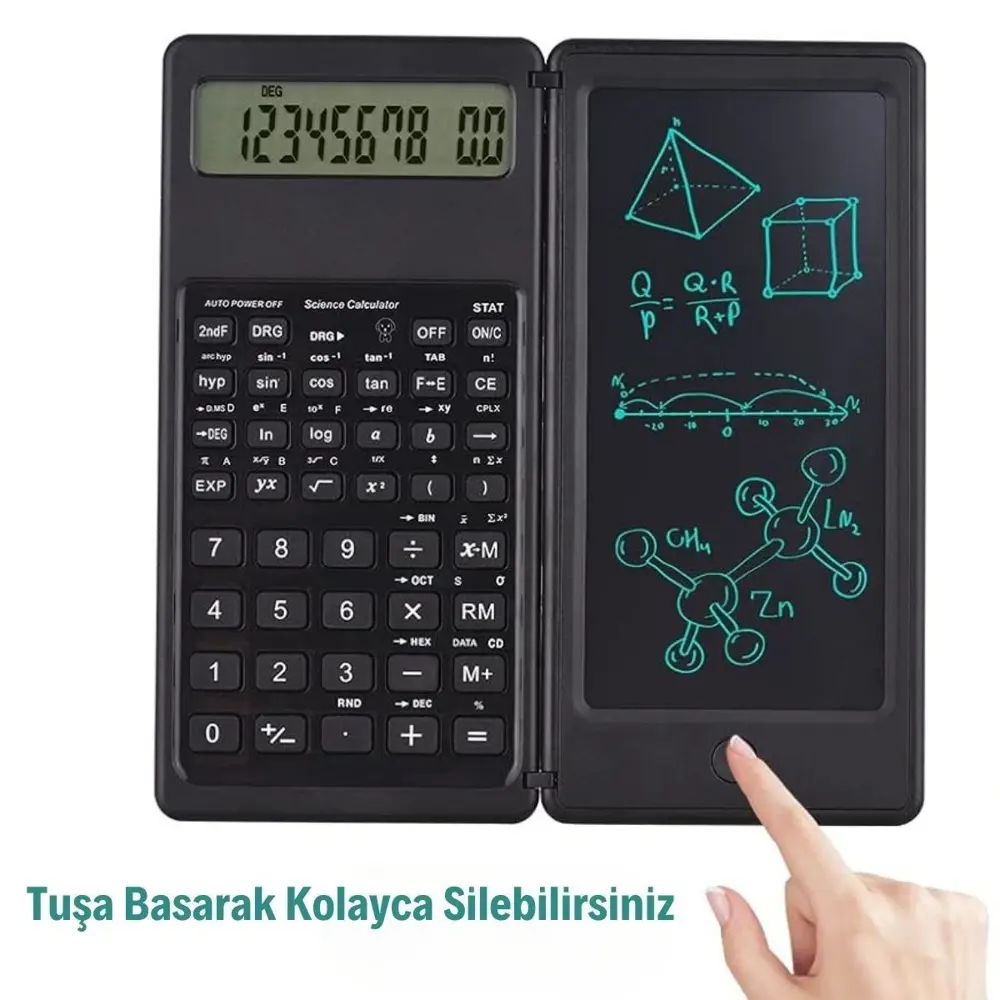 Silinebilir LCD Yazı Tabletli,Kalemli Katlanabilir Bilimsel Hesap