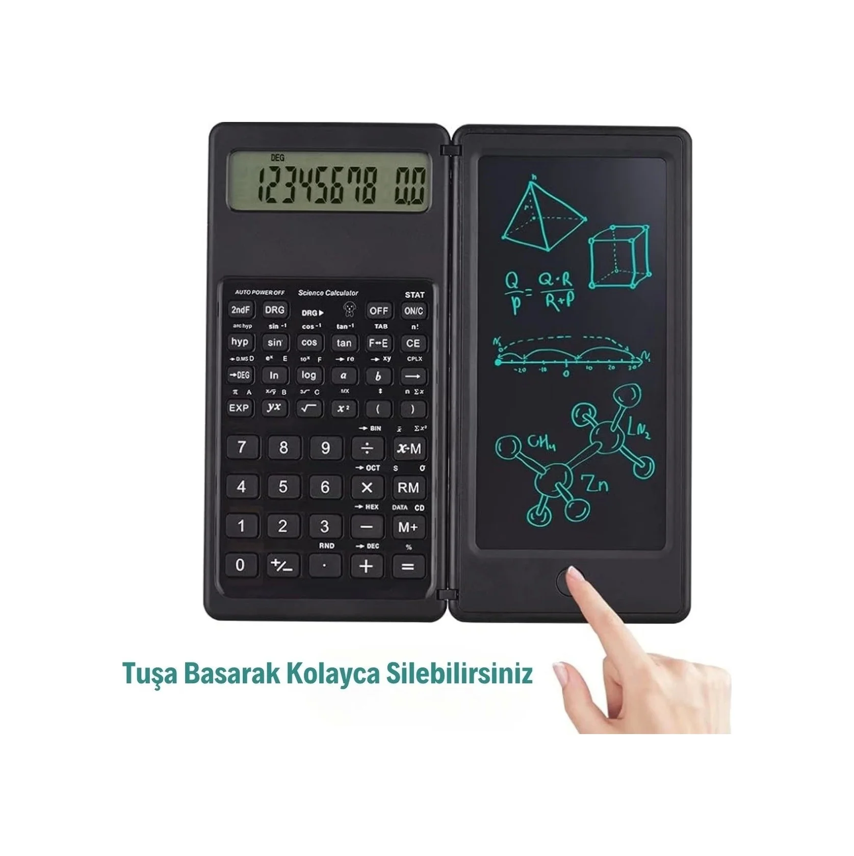 Silinebilir Lcd Yazı Tabletli,kalemli Katlanabilir Bilimsel Hesap