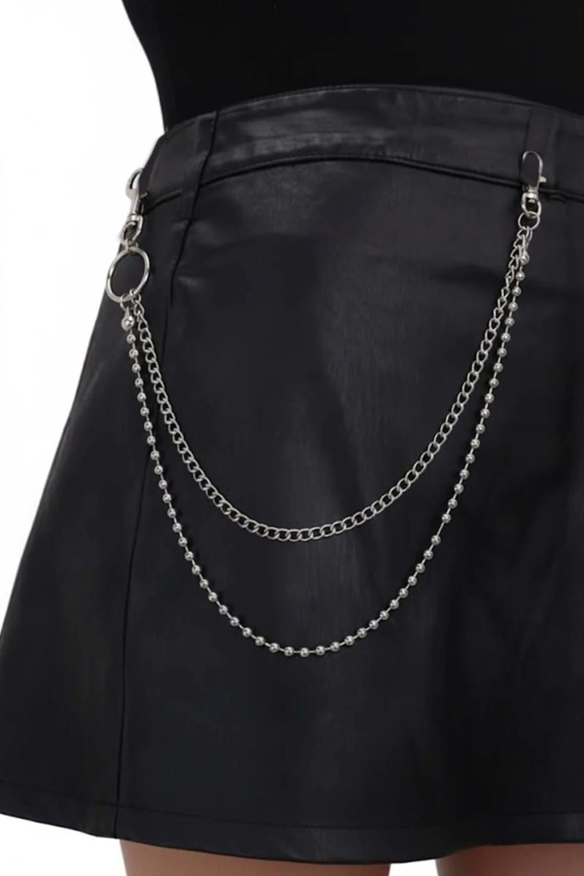 Silver 2 Zincirli Silver Boncuk Detaylı Gotik Pantolon Zinciri