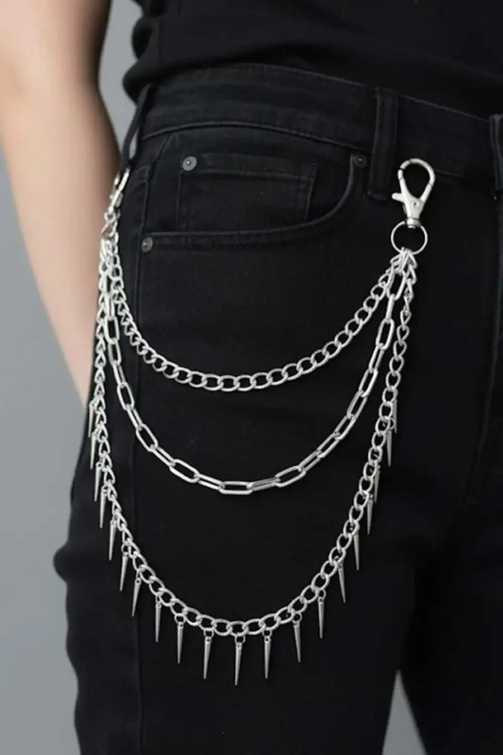 Silver 3 Zincir Dikenli Gotik Pantolon Zinciri